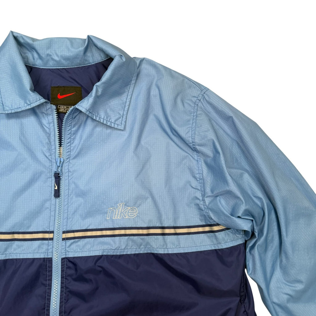 Nike Vintage Y2K Windbreaker Jacket Full Zip Up Light Blue and Navy L 14-16