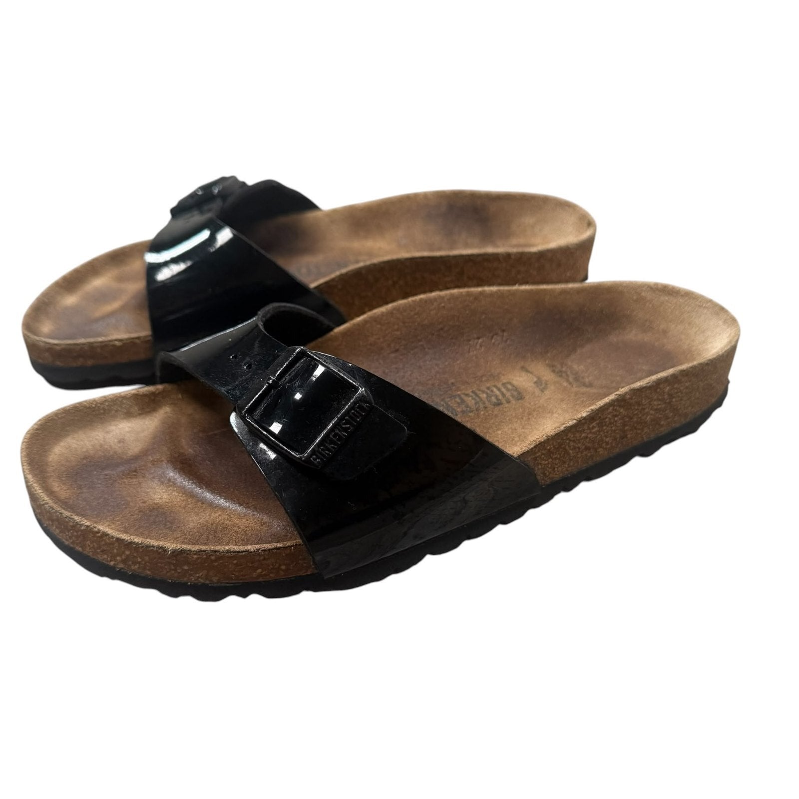 Birkenstock Madrid Slide Sandals Patent Birko-Flor Black Size 7