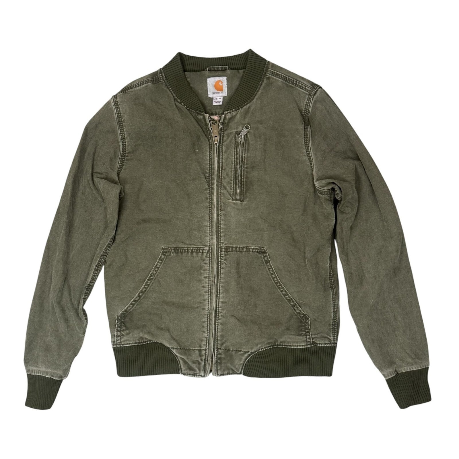Carhartt Bomber Jacket Full Zip Up Utility Olive Green Medium 8-10
