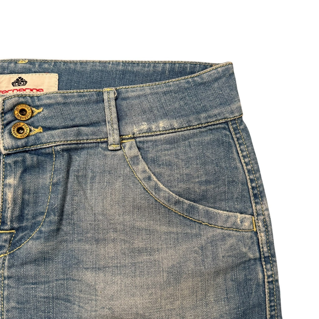 Fornarina Y2K Denim Mini Skirt Low Rise Light Wash Blue 12