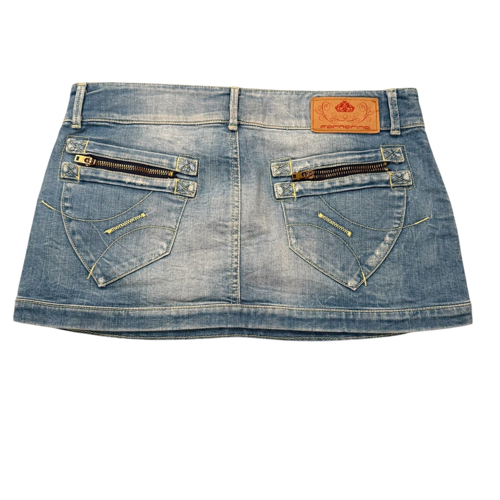 Fornarina Y2K Denim Mini Skirt Low Rise Light Wash Blue 12