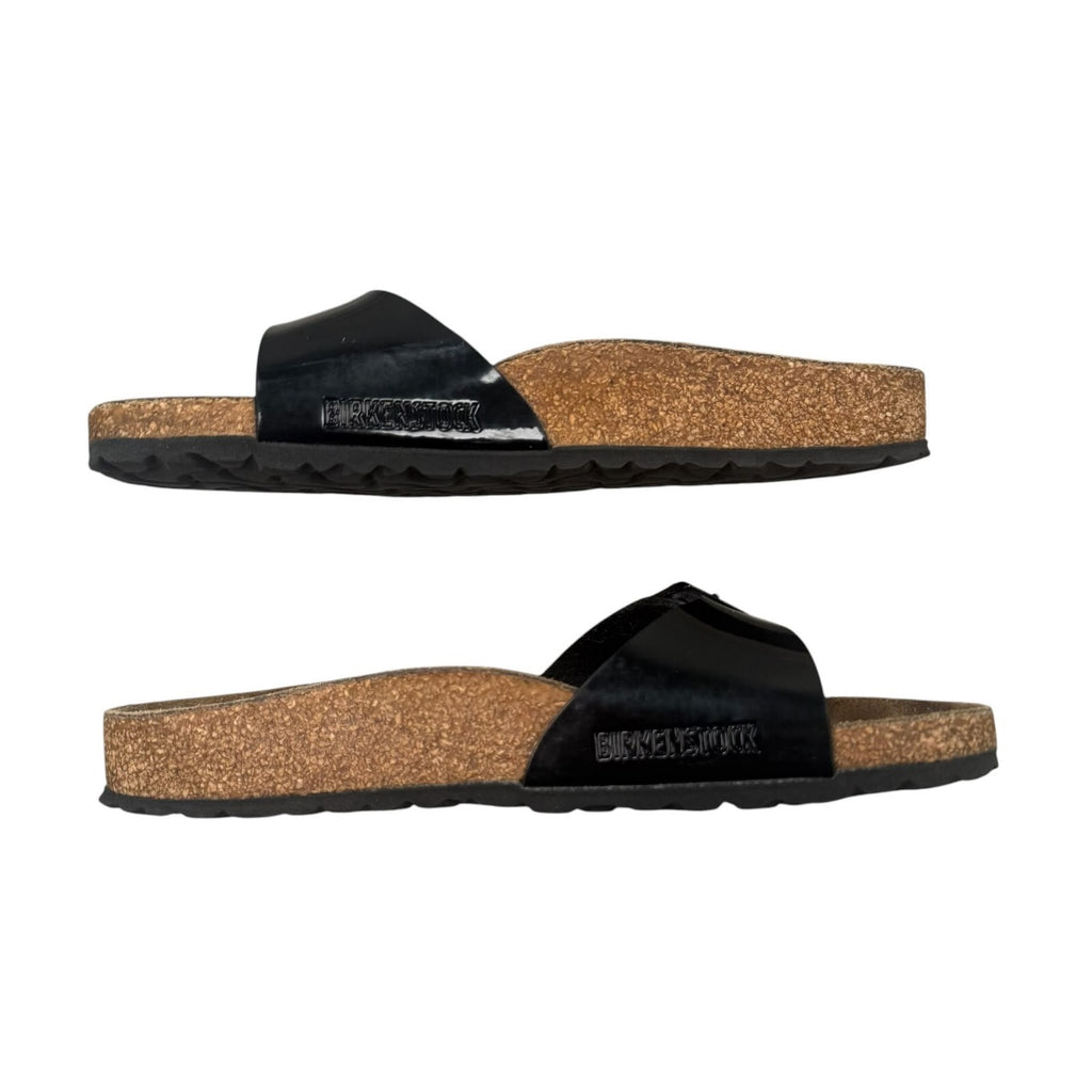 Birkenstock Madrid Slide Sandals Patent Birko-Flor Black Size 7