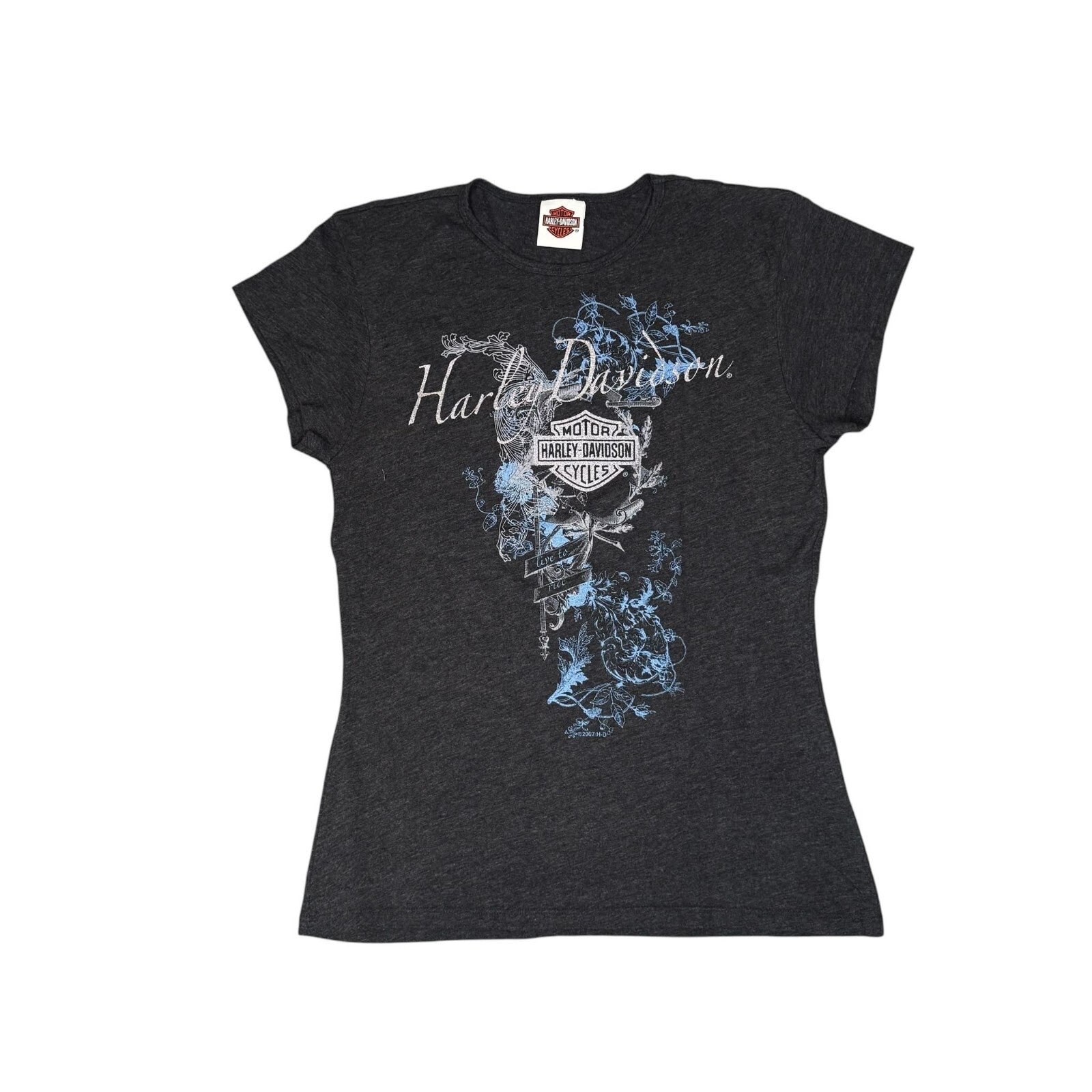 Harley-Davidson Y2K T-Shirt Short Sleeve Graphic Charcoal Grey Medium
