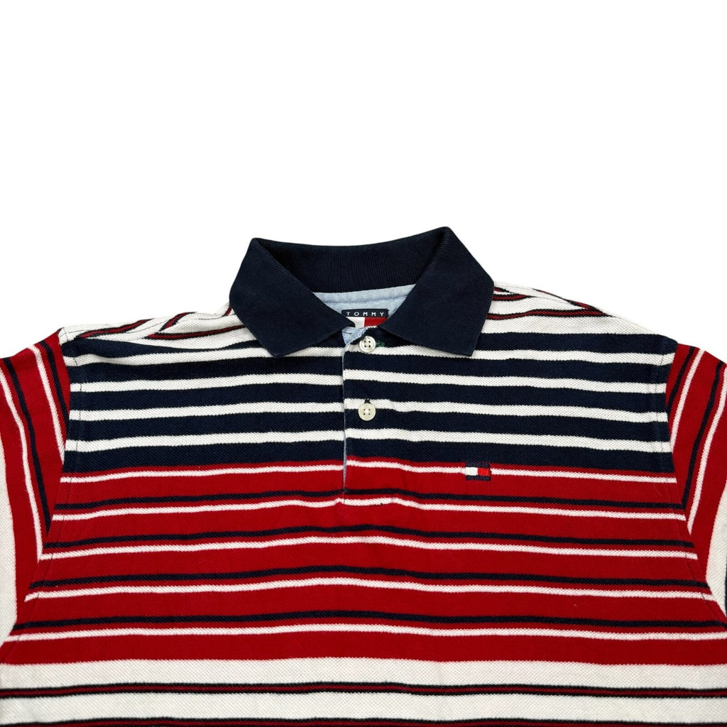 Tommy Hilfiger Vintage Y2K Polo Shirt Striped Red Navy White Medium