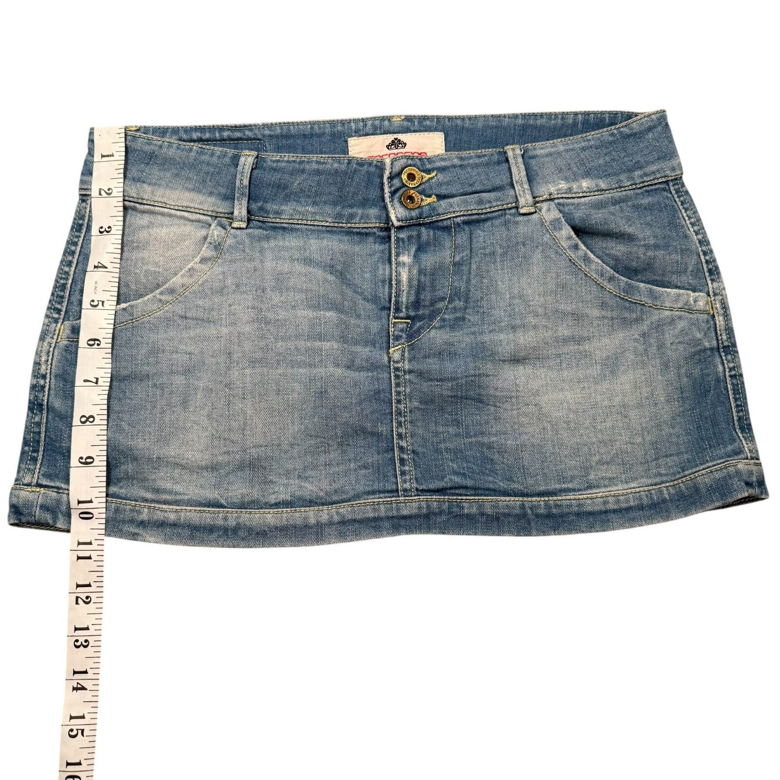 Fornarina Y2K Denim Mini Skirt Low Rise Light Wash Blue 12