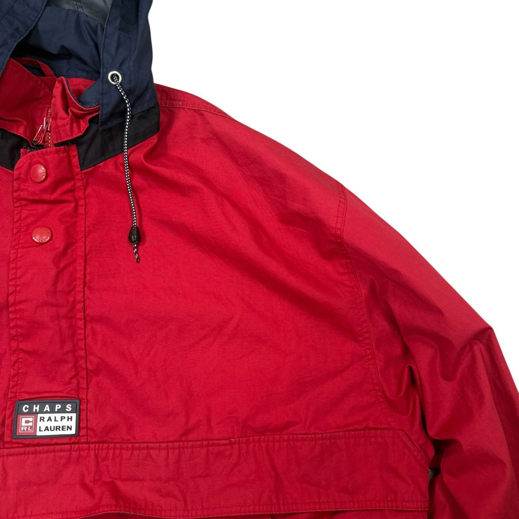 Chaps Ralph Lauren Vintage Y2K Hooded Pullover Windbreaker Jacket Red Navy XL