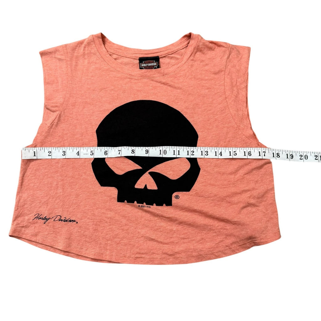 Harley-Davidson Crop Tank Top Skull Graphic Pink Sleeveless 8/10