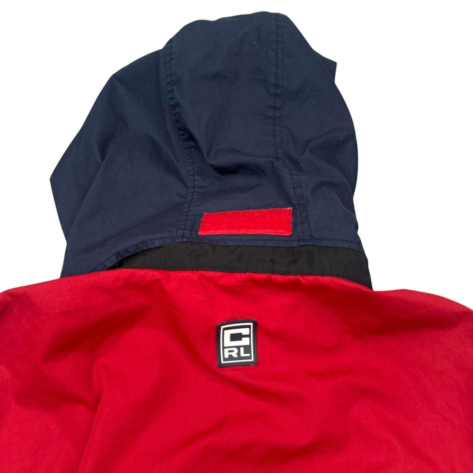 Chaps Ralph Lauren Vintage Y2K Hooded Pullover Windbreaker Jacket Red Navy XL