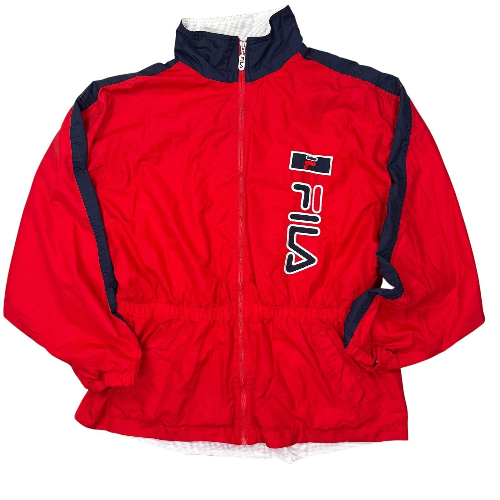 Fila Vintage Y2K Windbreaker Jacket Zip Up Lightweight Red Navy Medium