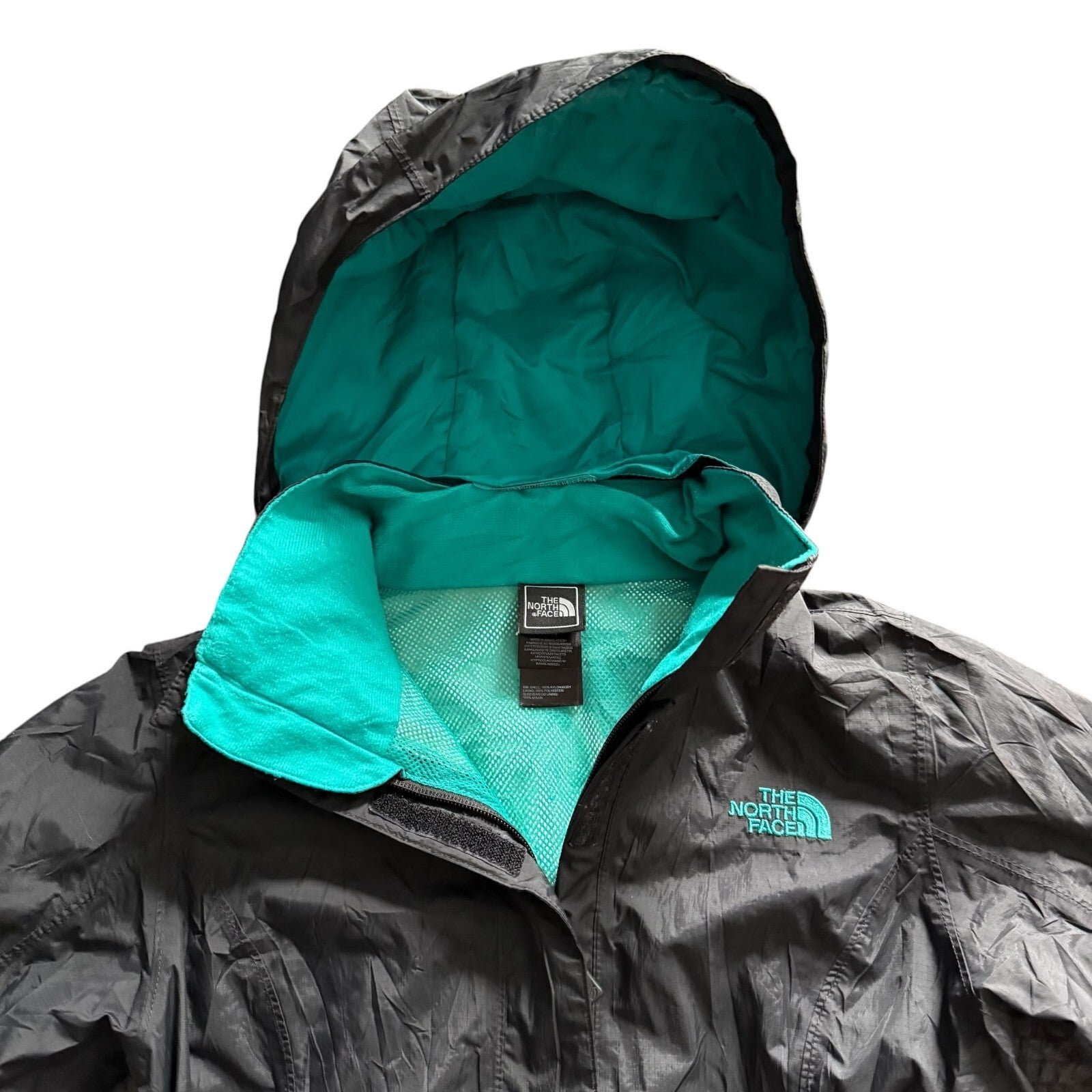 The North Face Y2K Hooded Waterproof Rain Jacket Black Turquoise XS