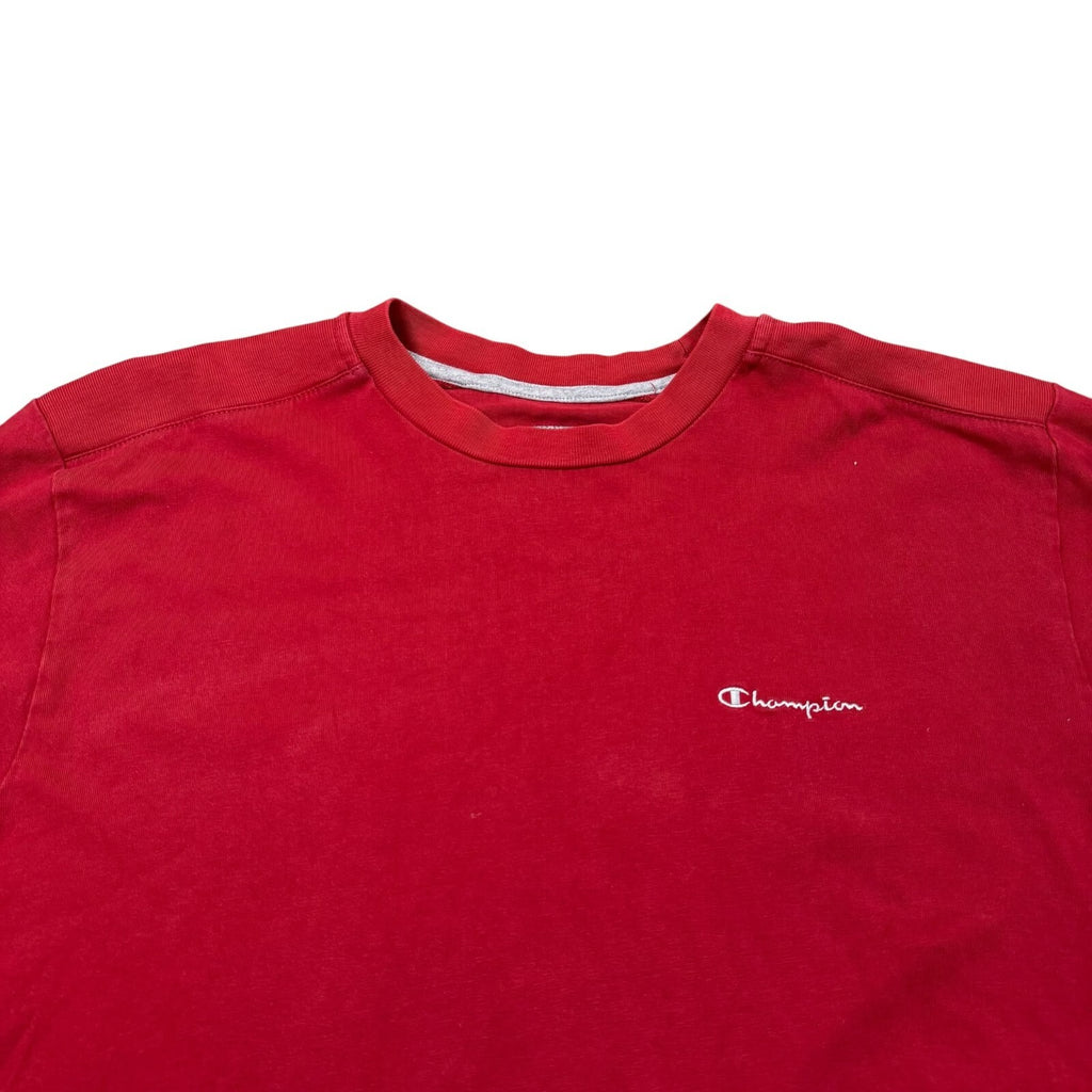 Champion Y2K T-Shirt Long Sleeve Red Cotton Casual XL