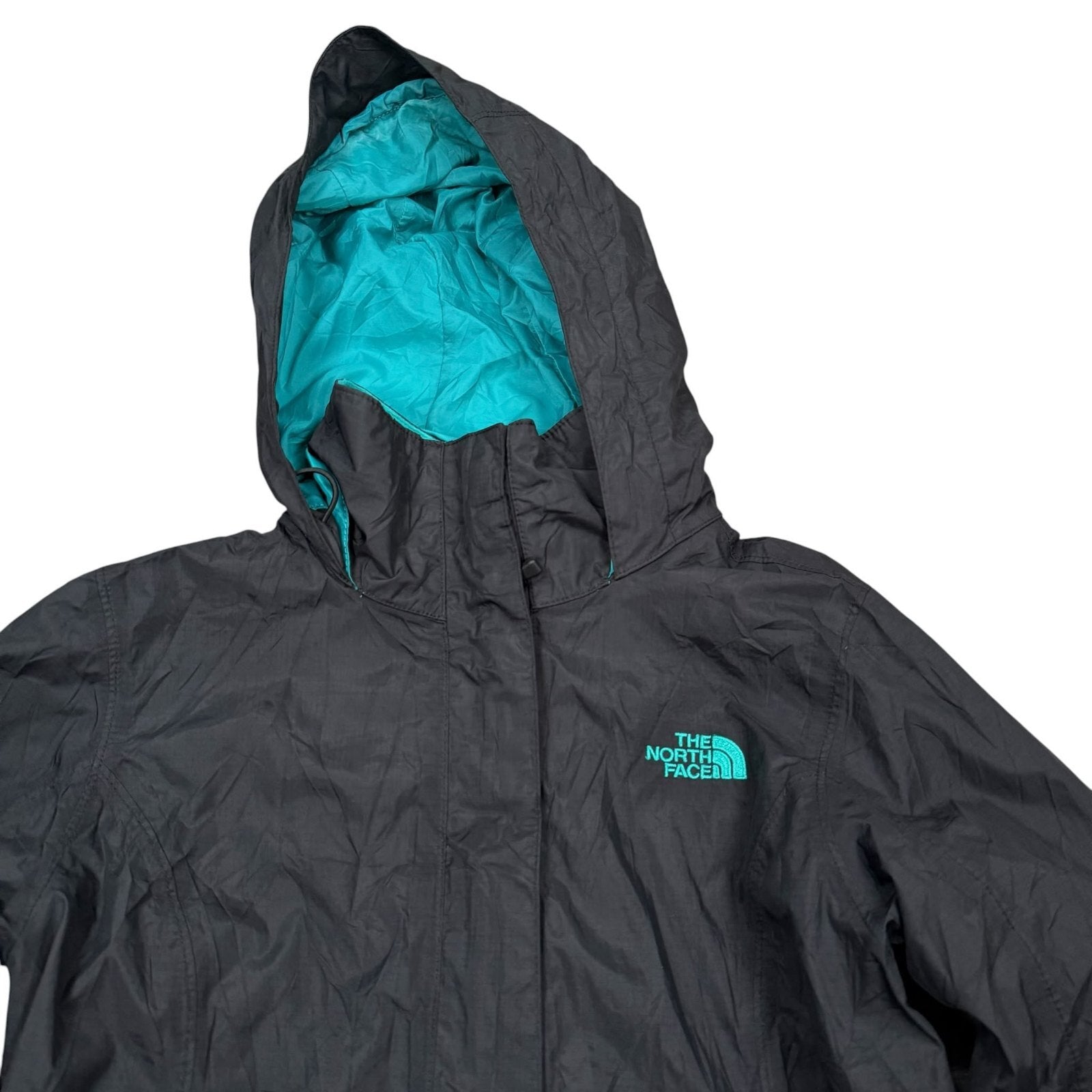 The North Face Y2K Hooded Waterproof Rain Jacket Black Turquoise XS