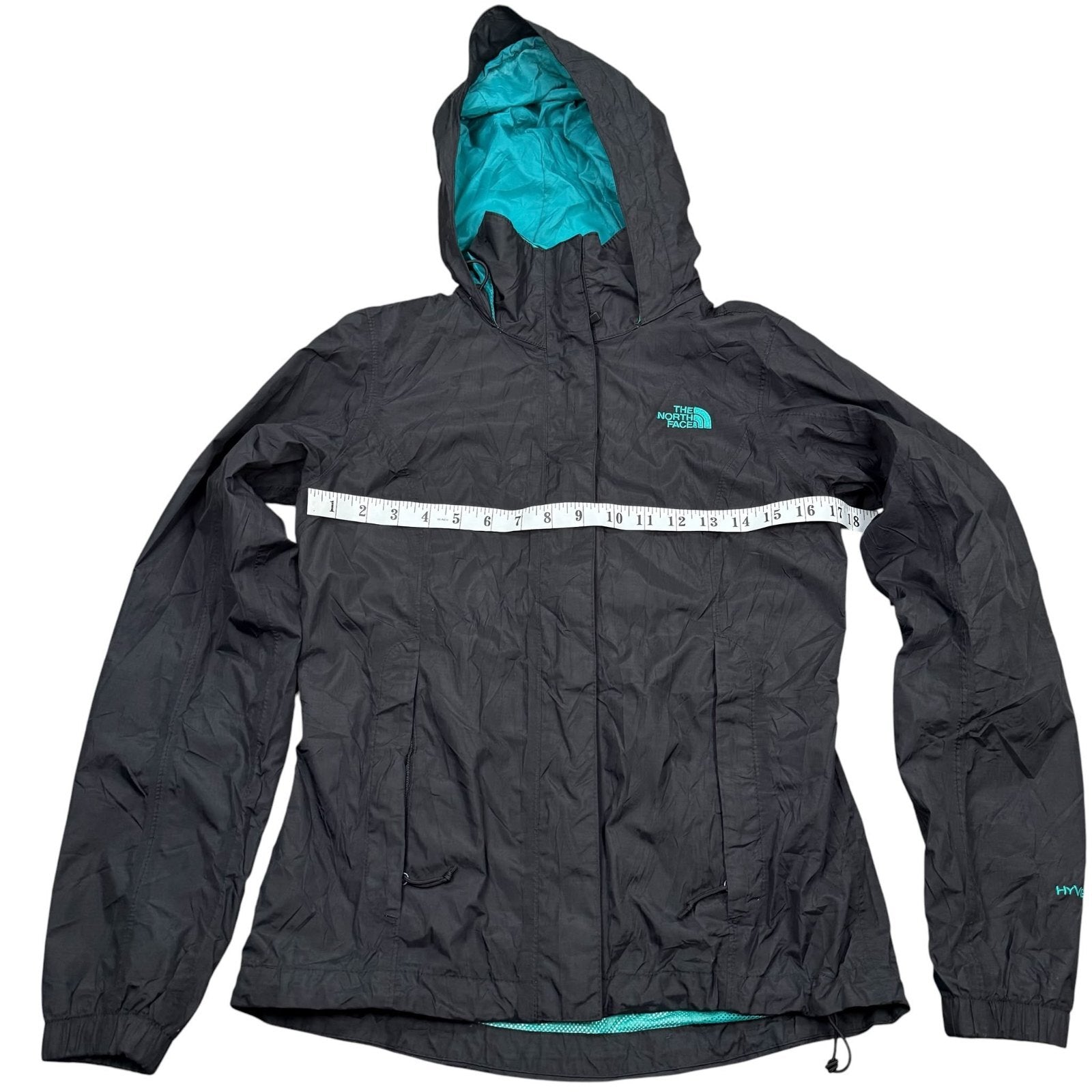 The North Face Y2K Hooded Waterproof Rain Jacket Black Turquoise XS