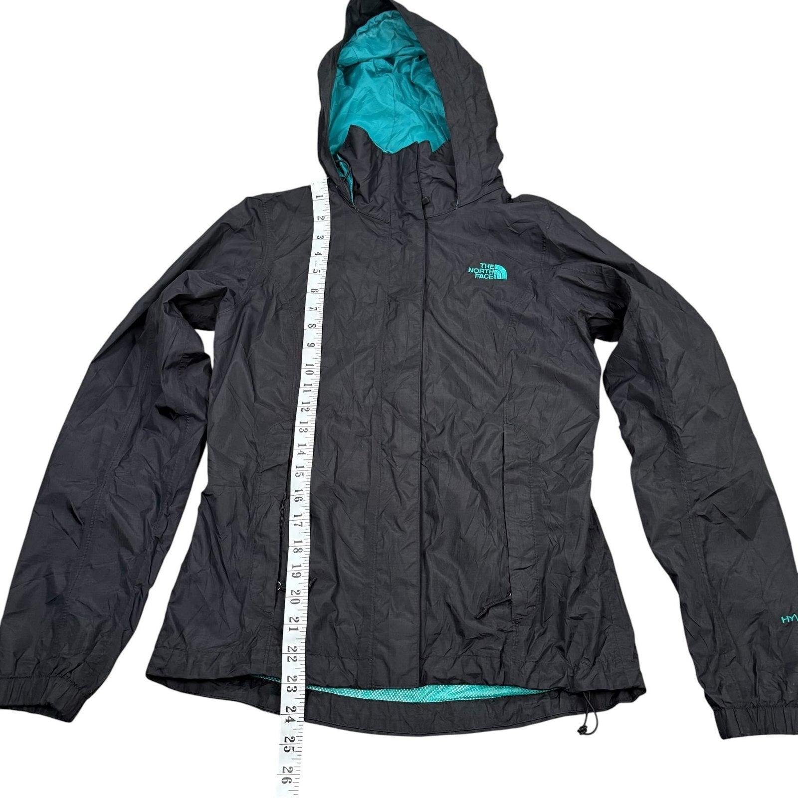 The North Face Y2K Hooded Waterproof Rain Jacket Black Turquoise XS