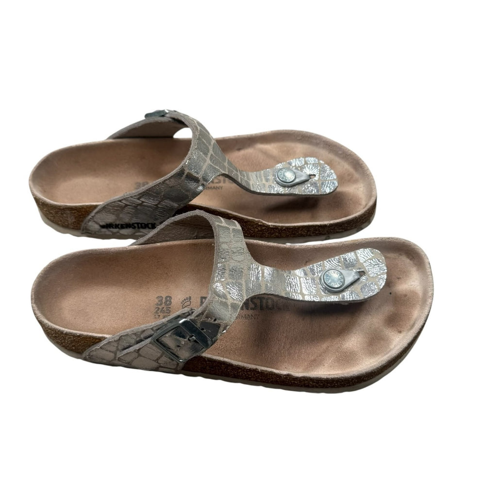 Birkenstock Gizeh Sandals Croc Effect Birko-Flor Silver Size 5