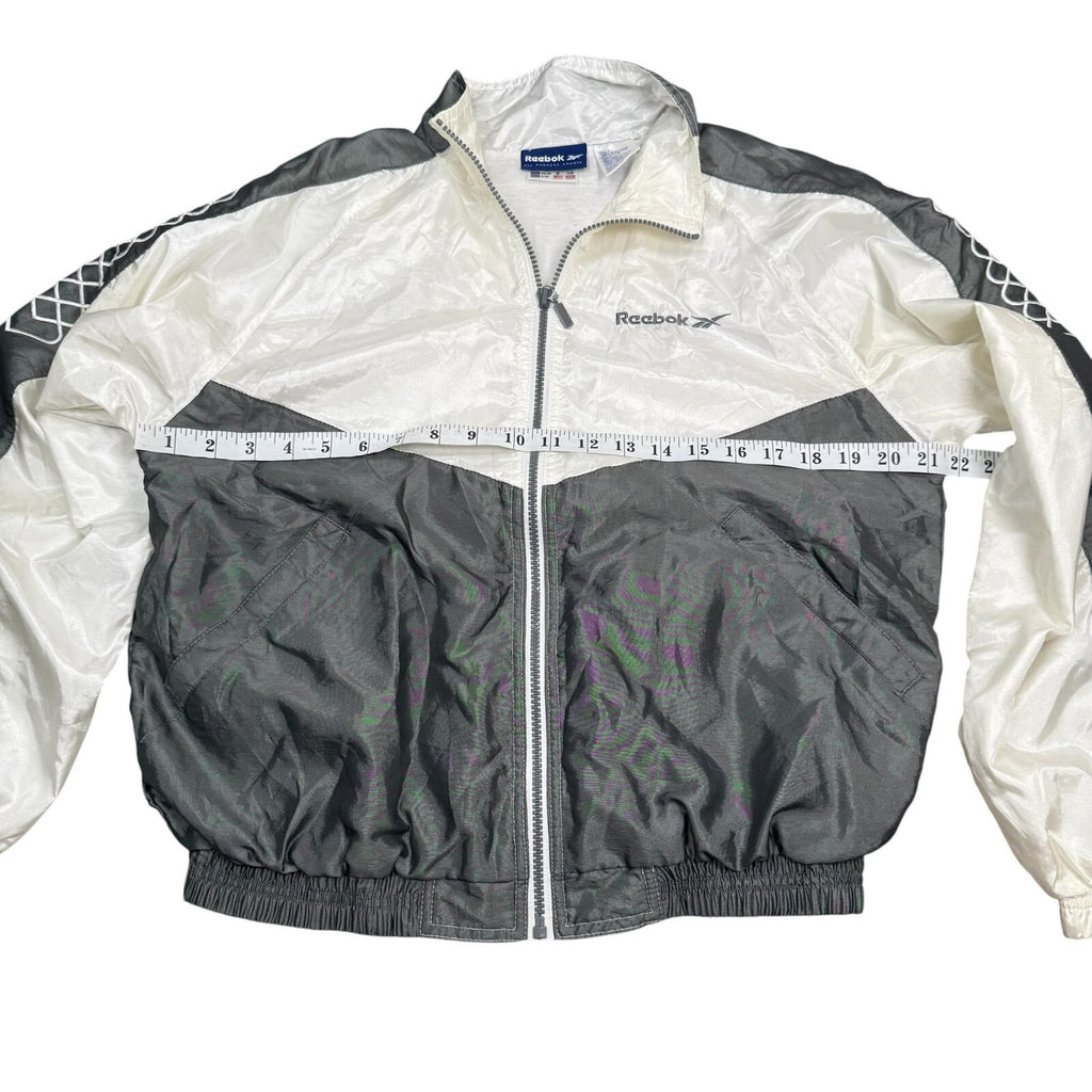 Reebok Vintage Y2K Windbreaker Jacket Full Zip Up White Grey Medium