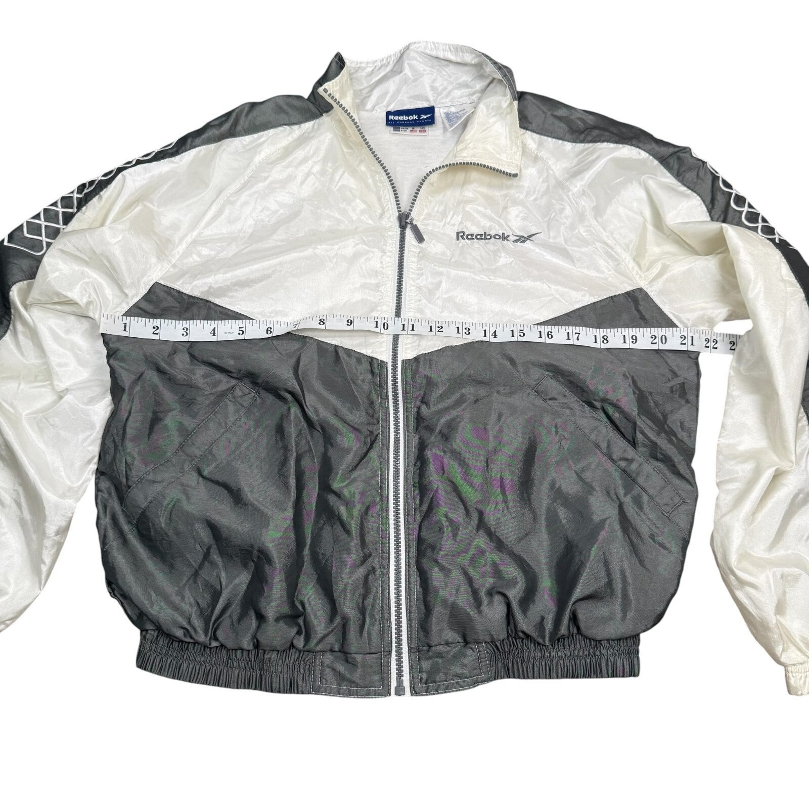 Reebok Vintage Y2K Windbreaker Jacket Full Zip Up White Grey Medium