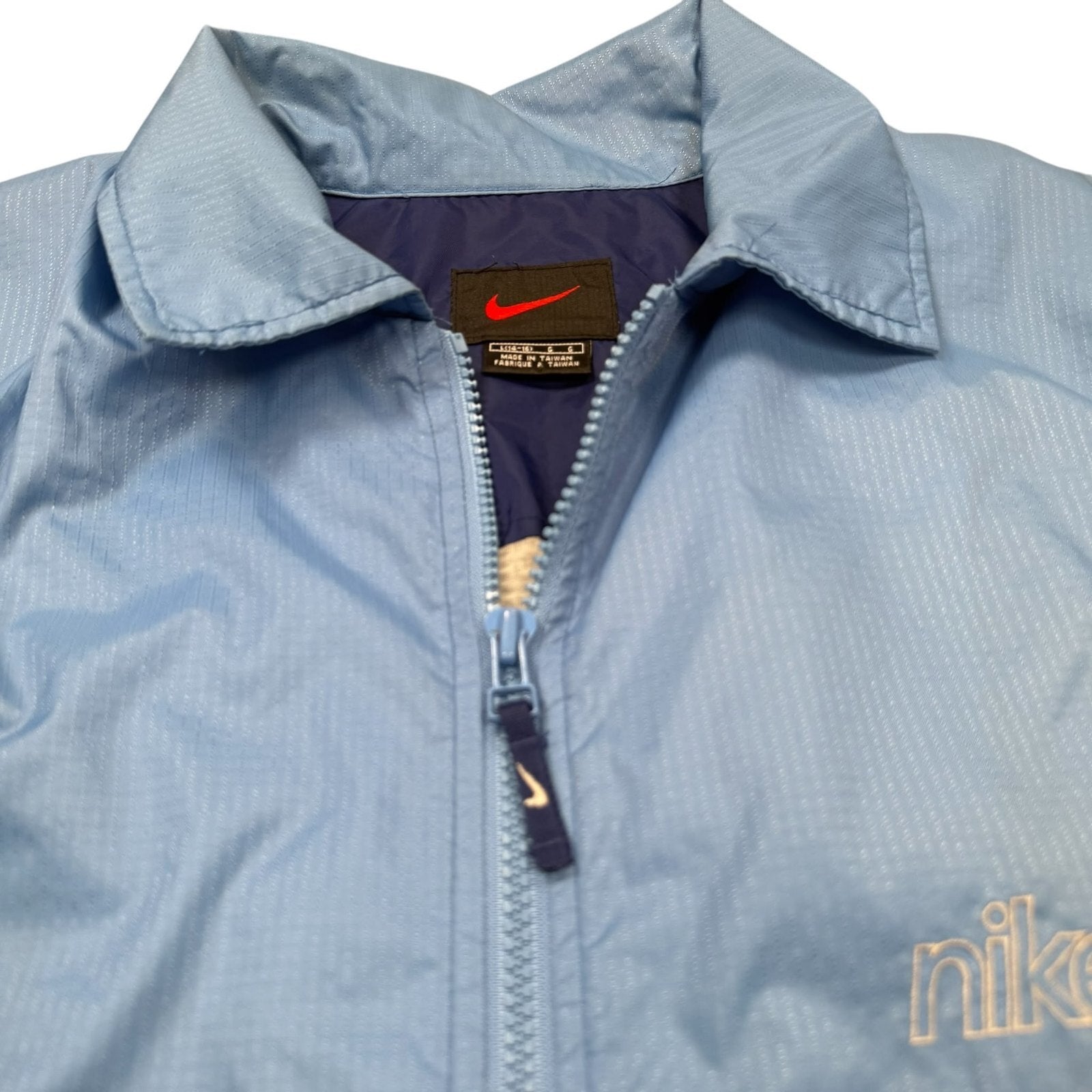 Nike Vintage Y2K Windbreaker Jacket Full Zip Up Light Blue and Navy L 14-16