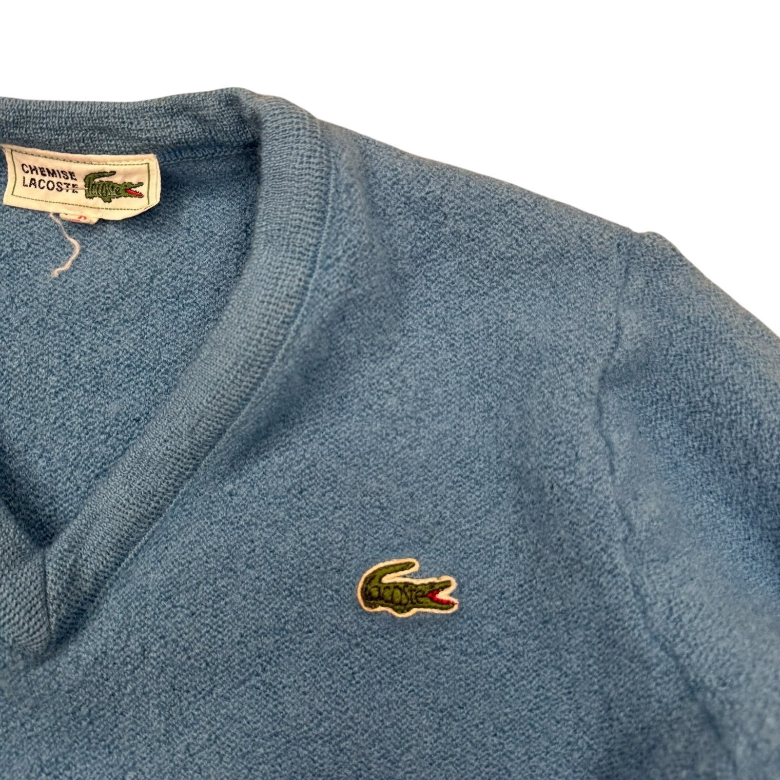 Lacoste Ch Vintage 90s V-Neck Jumper Sweater Wool Blue Small