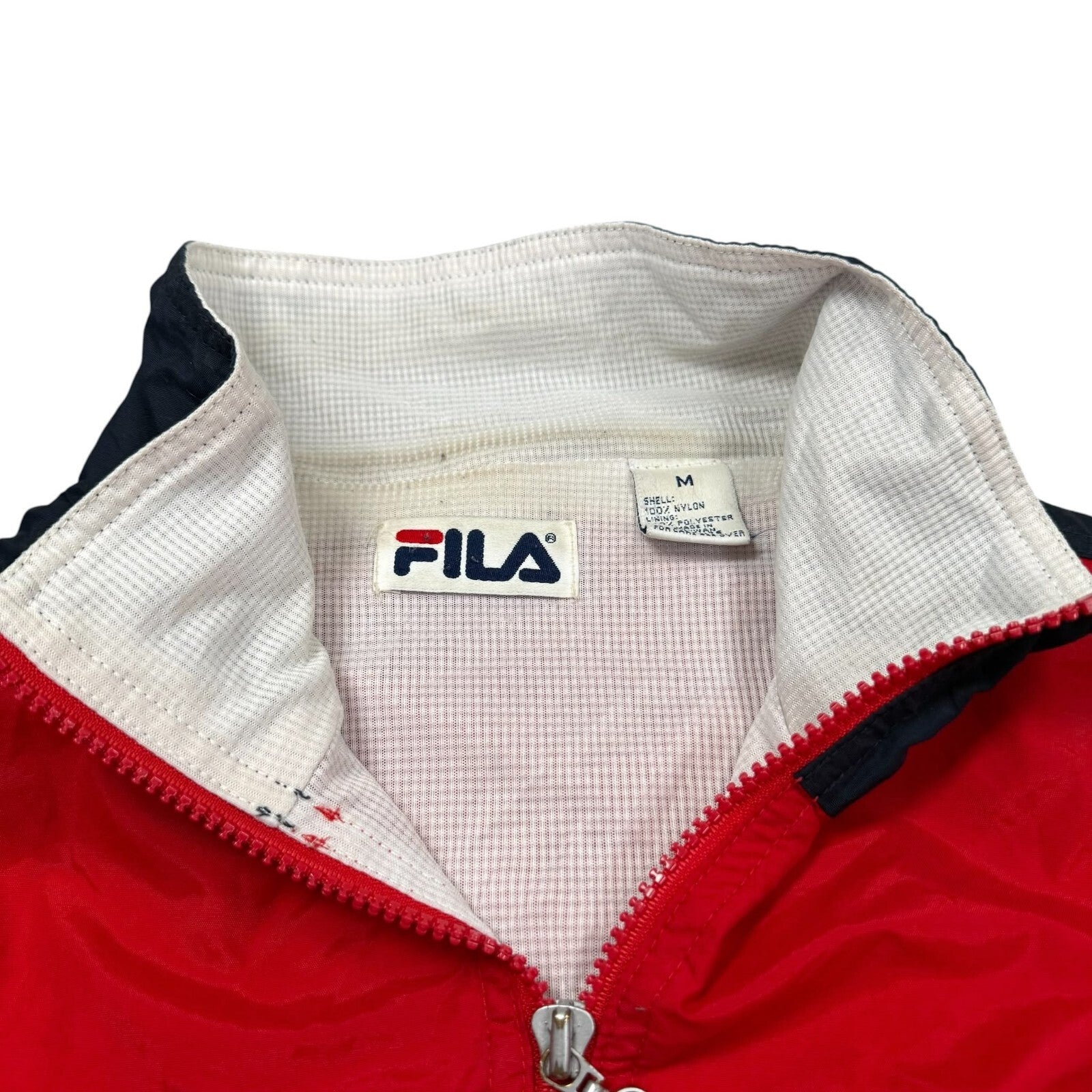 Fila Vintage Y2K Windbreaker Jacket Zip Up Lightweight Red Navy Medium