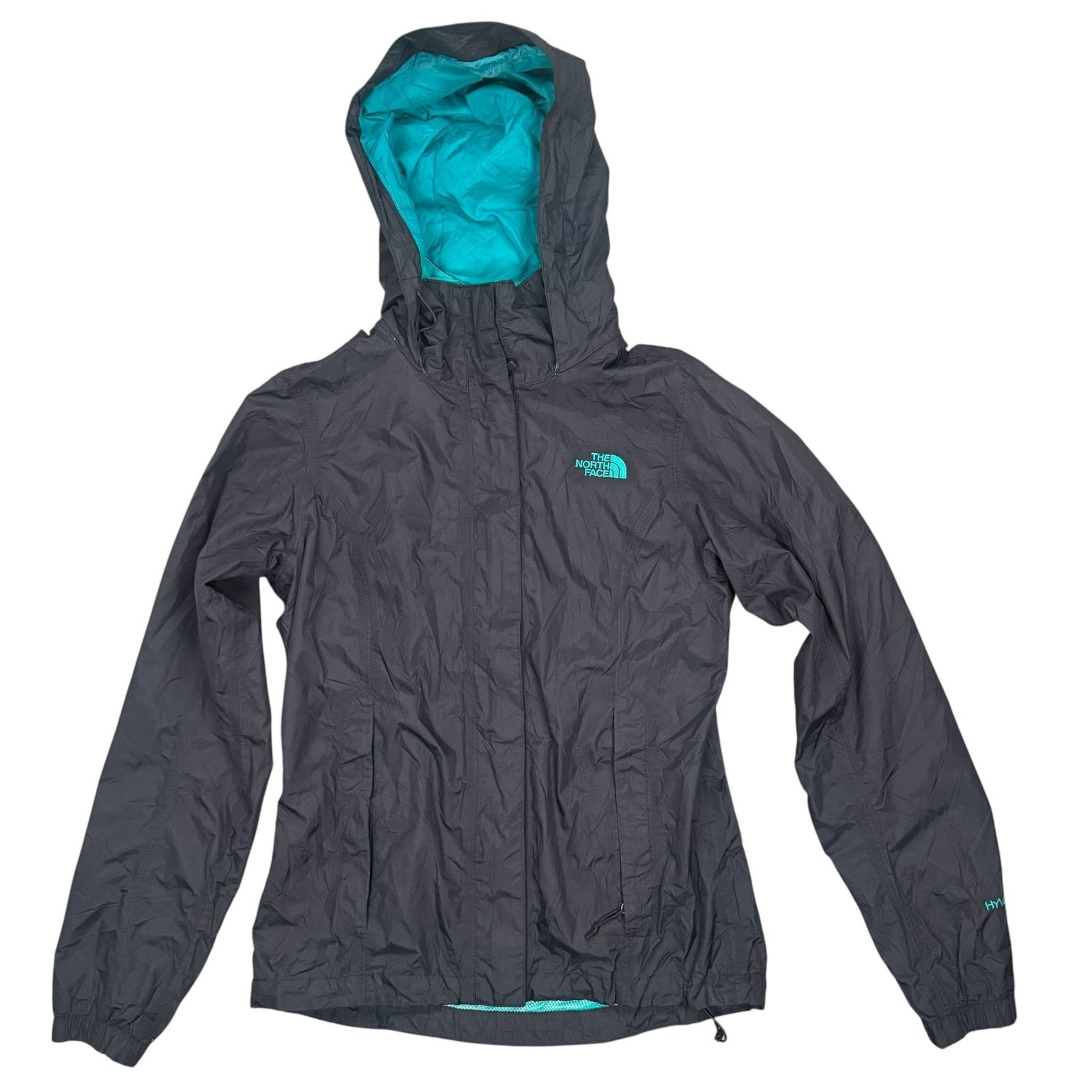 The North Face Y2K Hooded Waterproof Rain Jacket Black Turquoise XS