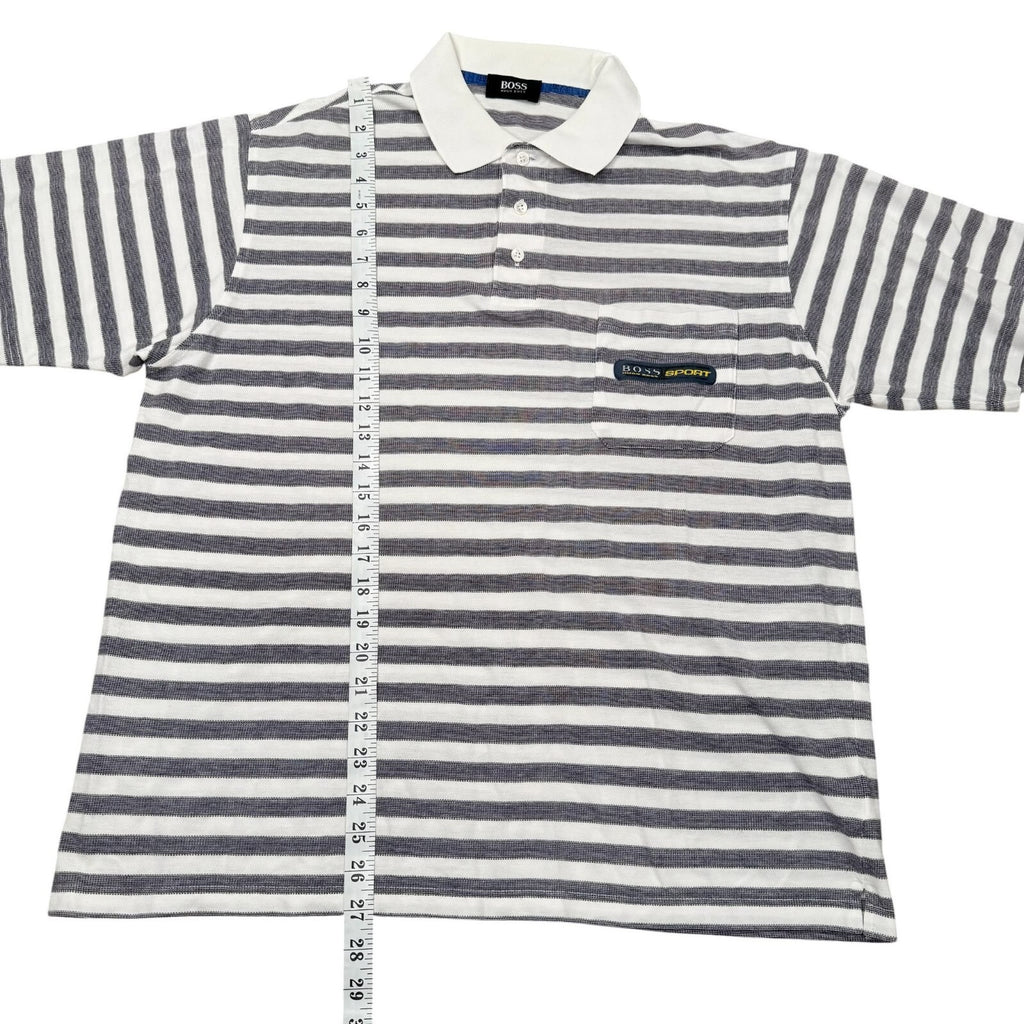 BOSS Sport Hugo Boss Vintage Polo Shirt Striped Cotton White and Grey XL