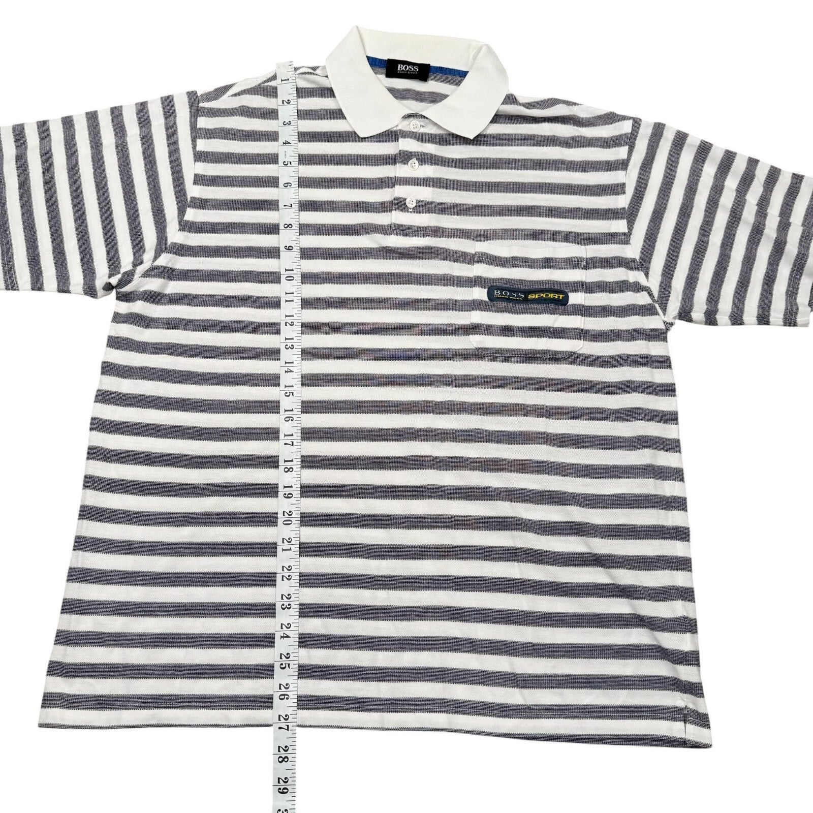 BOSS Sport Hugo Boss Vintage Polo Shirt Striped Cotton White and Grey XL