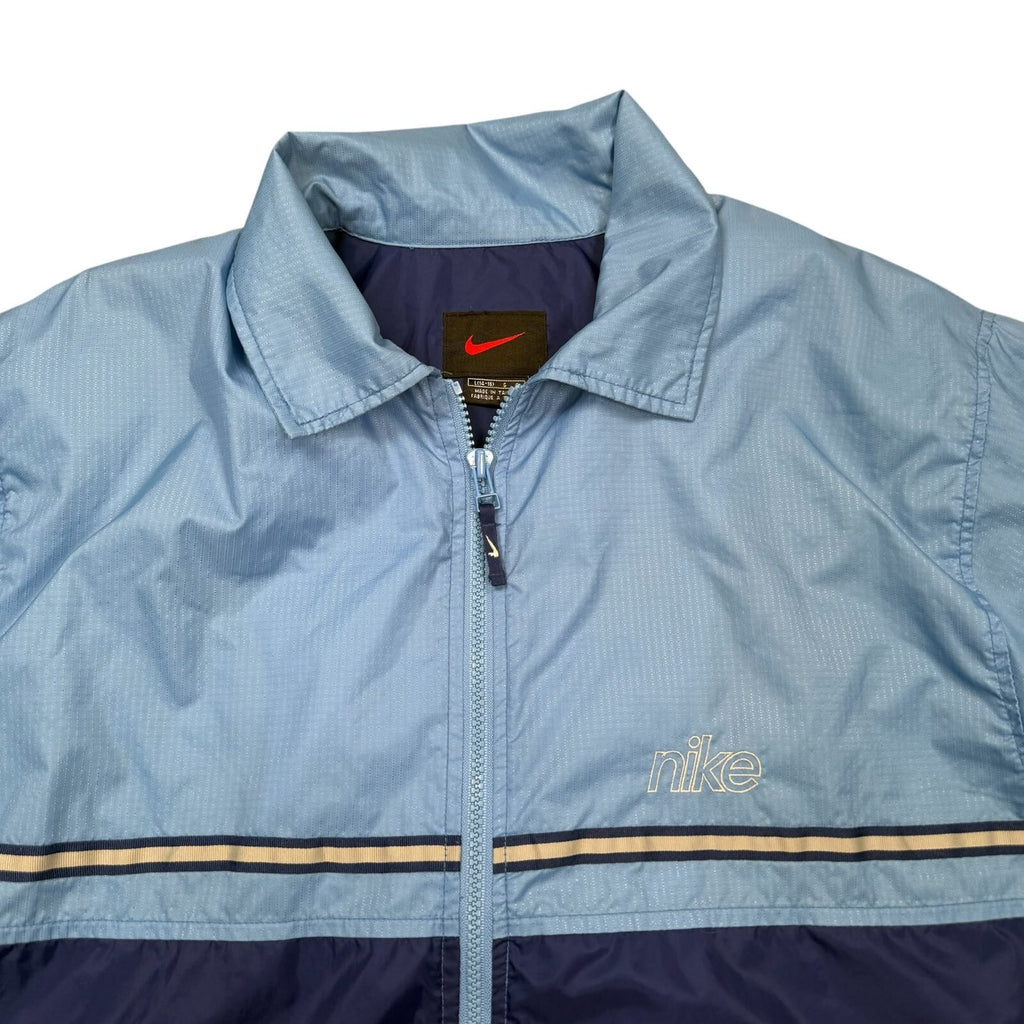 Nike Vintage Y2K Windbreaker Jacket Full Zip Up Light Blue and Navy L 14-16