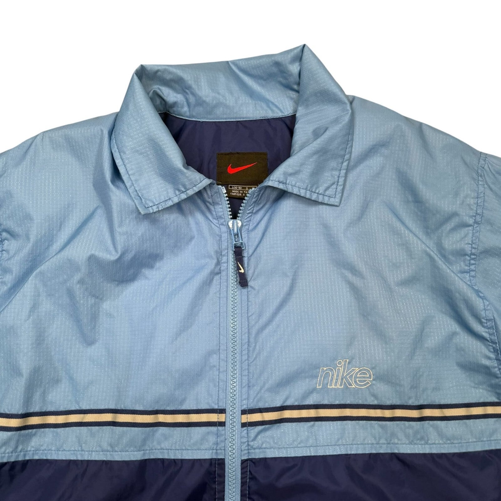 Nike Vintage Y2K Windbreaker Jacket Full Zip Up Light Blue and Navy L 14-16