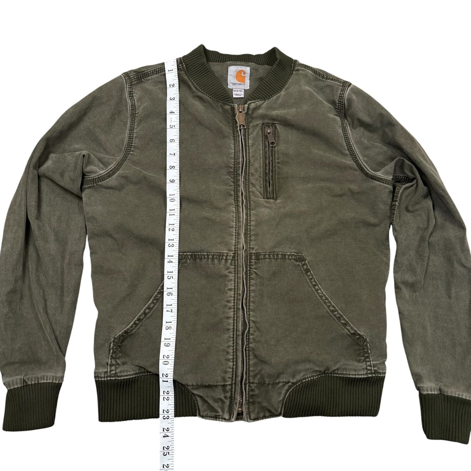 Carhartt Bomber Jacket Full Zip Up Utility Olive Green Medium 8-10