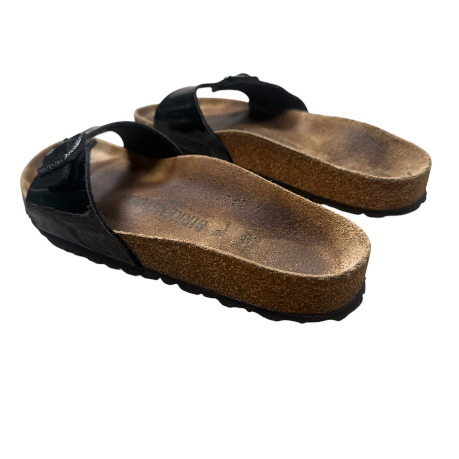 Birkenstock Madrid Slide Sandals Patent Birko-Flor Black Size 7