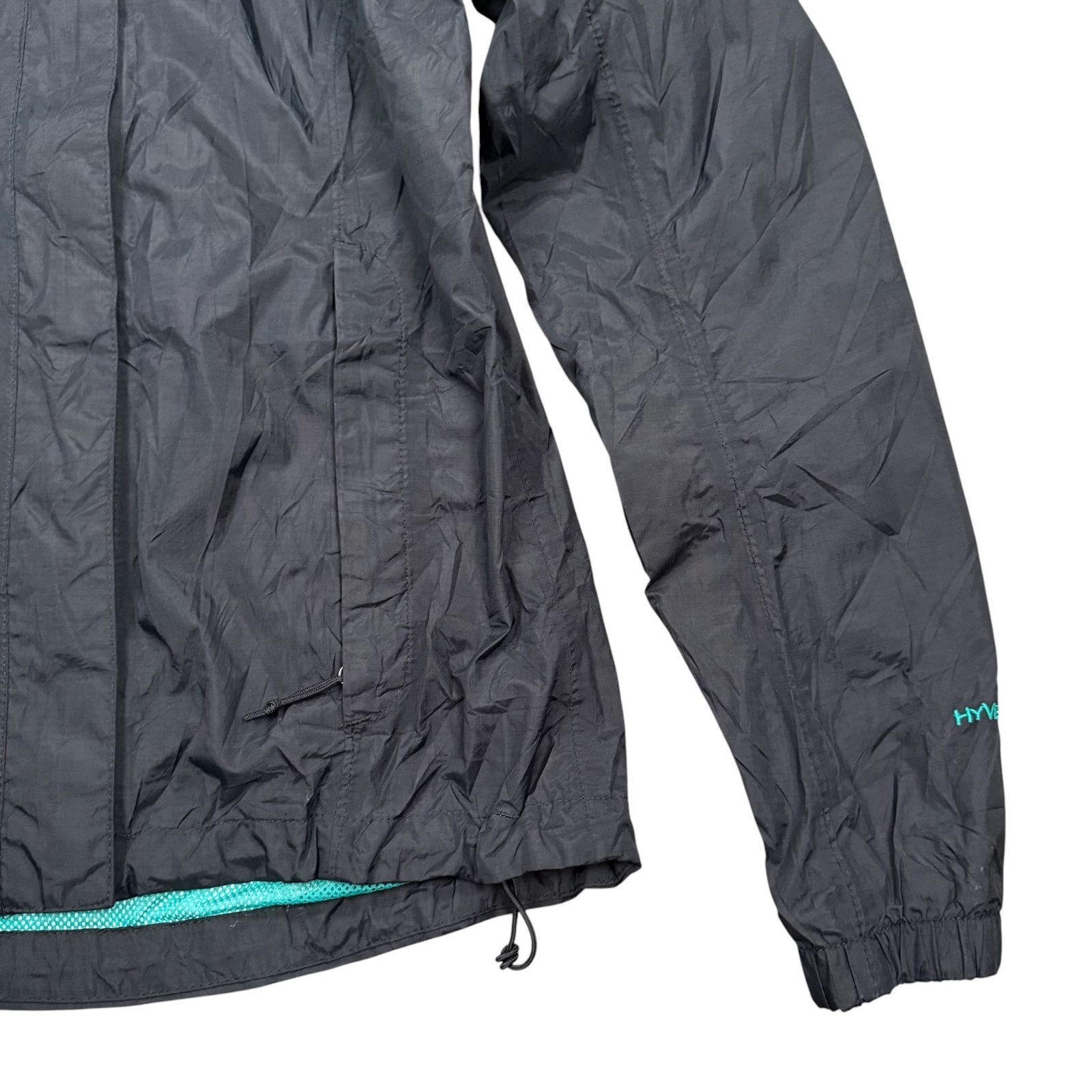 The North Face Y2K Hooded Waterproof Rain Jacket Black Turquoise XS