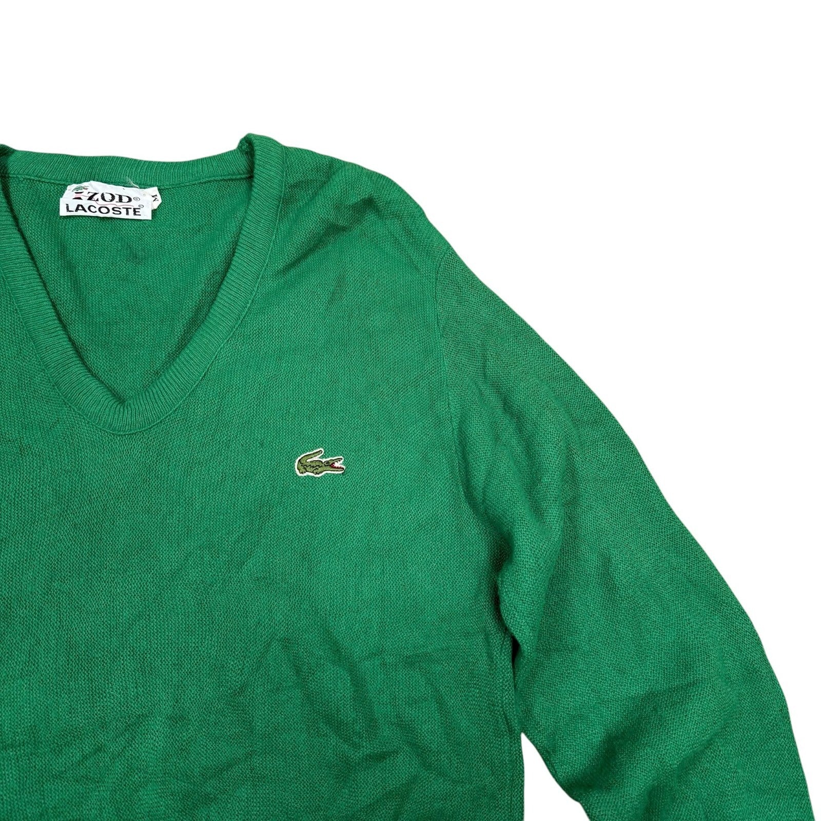 Lacoste Izod Vintage V-Neck Knit Jumper Cardigan Green Medium