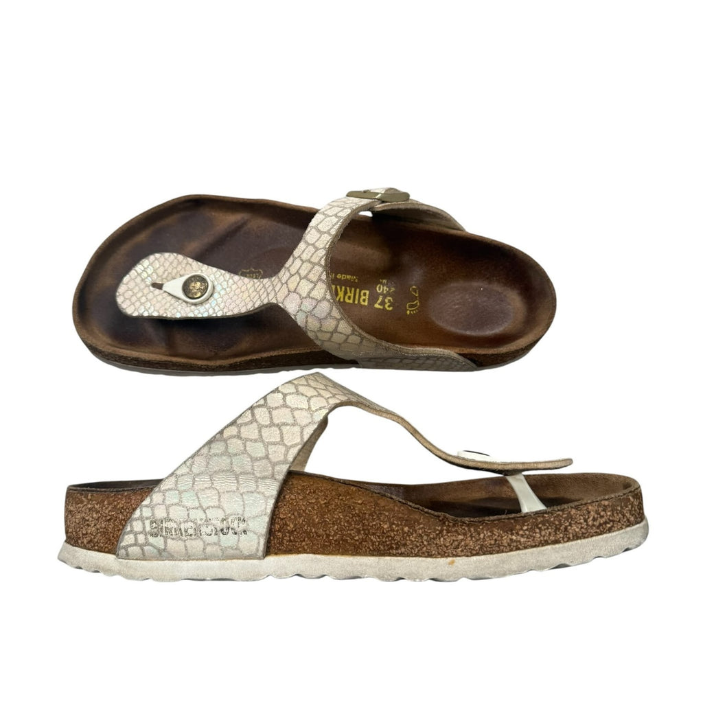 Birkenstock Gizeh Sandals Pearl White Iridescent Snake Print Size 6