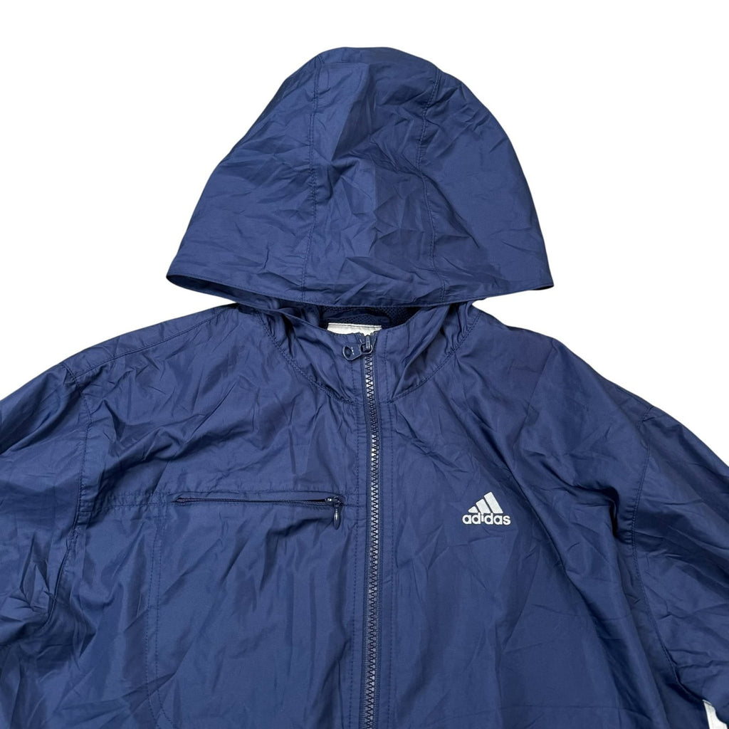 adidas Y2K Hooded Windbreaker Jacket Full Zip Up Navy Blue Large
