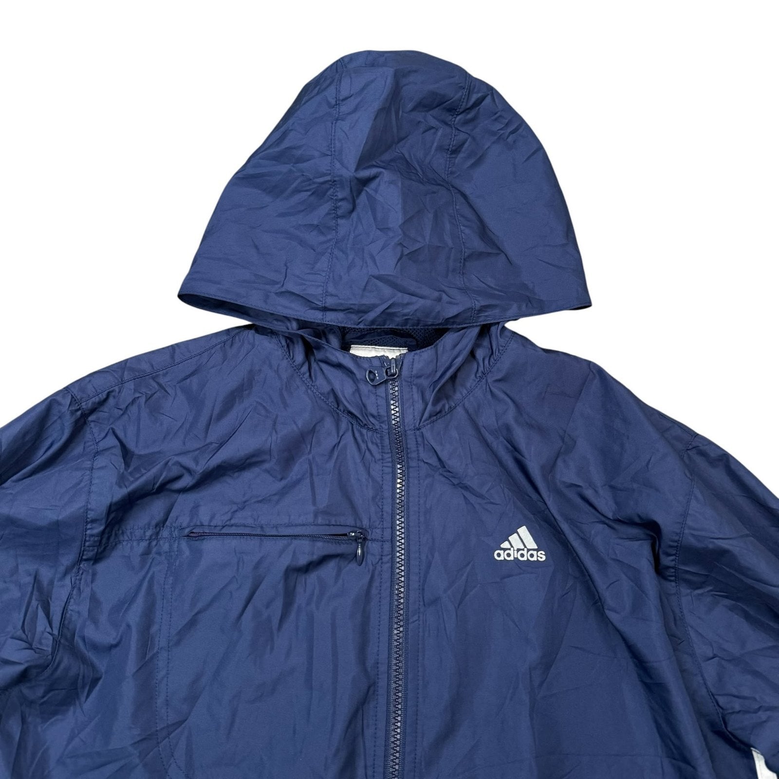 adidas Y2K Hooded Windbreaker Jacket Full Zip Up Navy Blue Large