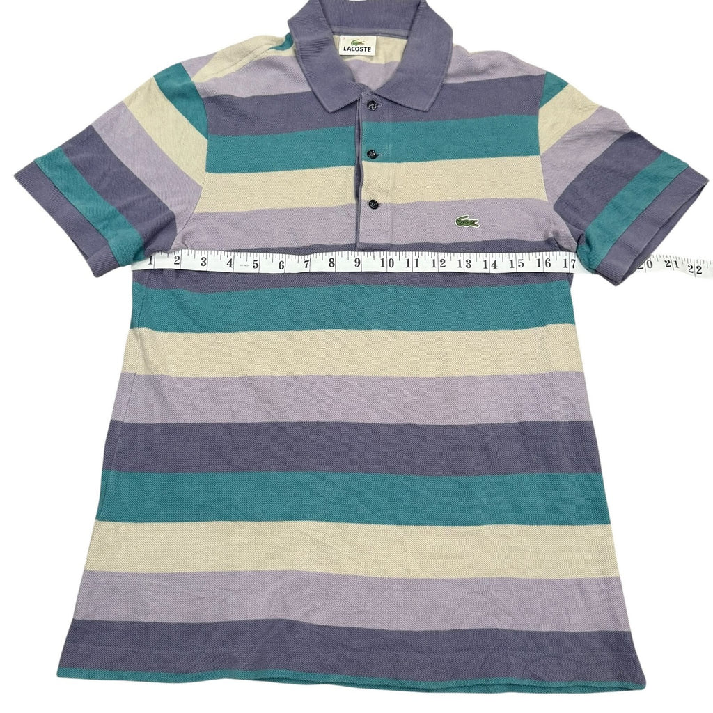 Lacoste Y2K Polo Shirt Striped Short Sleeve Grey and Purple Teal Small