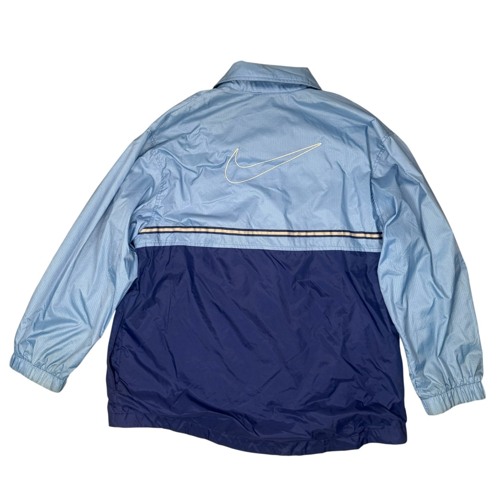 Nike Vintage Y2K Windbreaker Jacket Full Zip Up Light Blue and Navy L 14-16