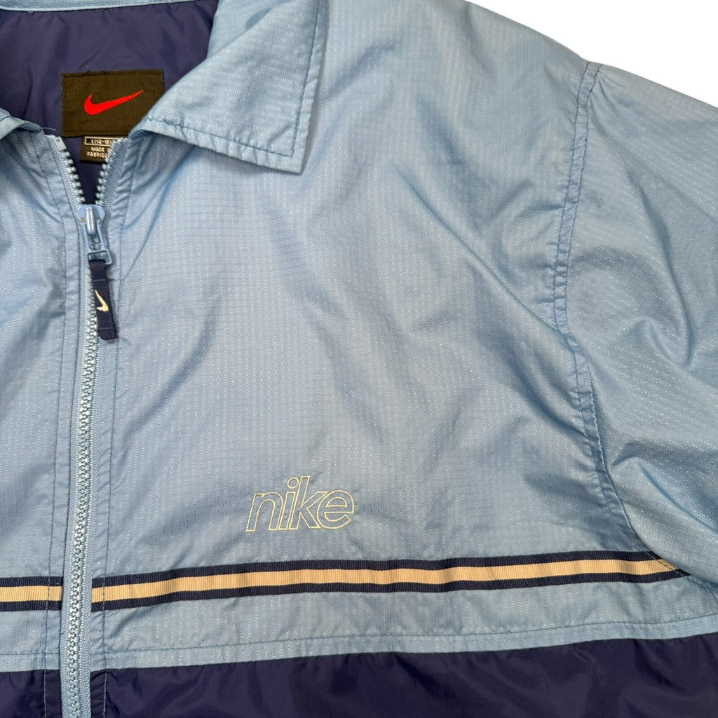 Nike Vintage Y2K Windbreaker Jacket Full Zip Up Light Blue and Navy L 14-16