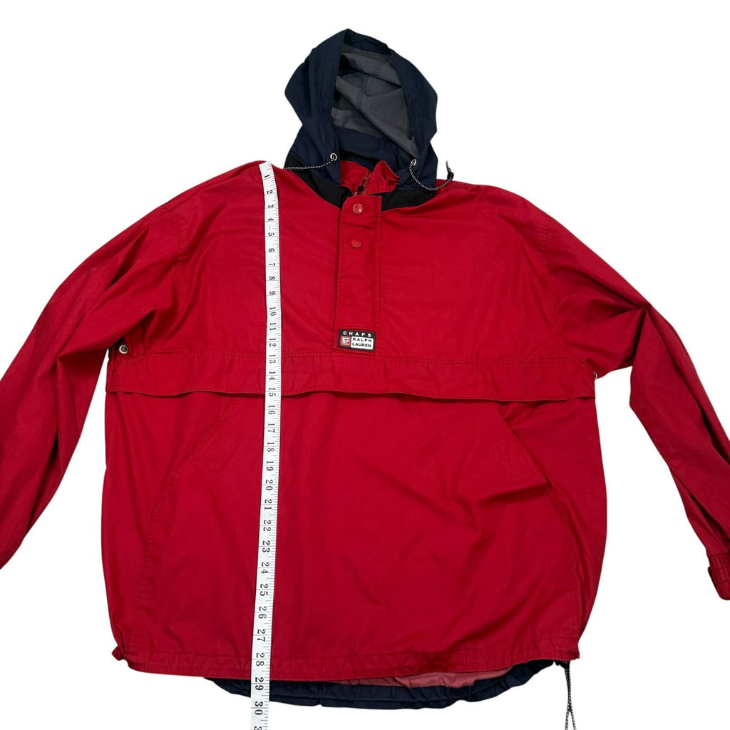 Chaps Ralph Lauren Vintage Y2K Hooded Pullover Windbreaker Jacket Red Navy XL