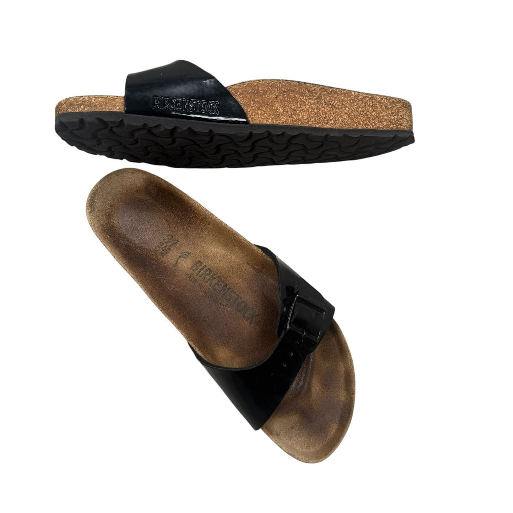 Birkenstock Madrid Slide Sandals Patent Birko-Flor Black Size 7