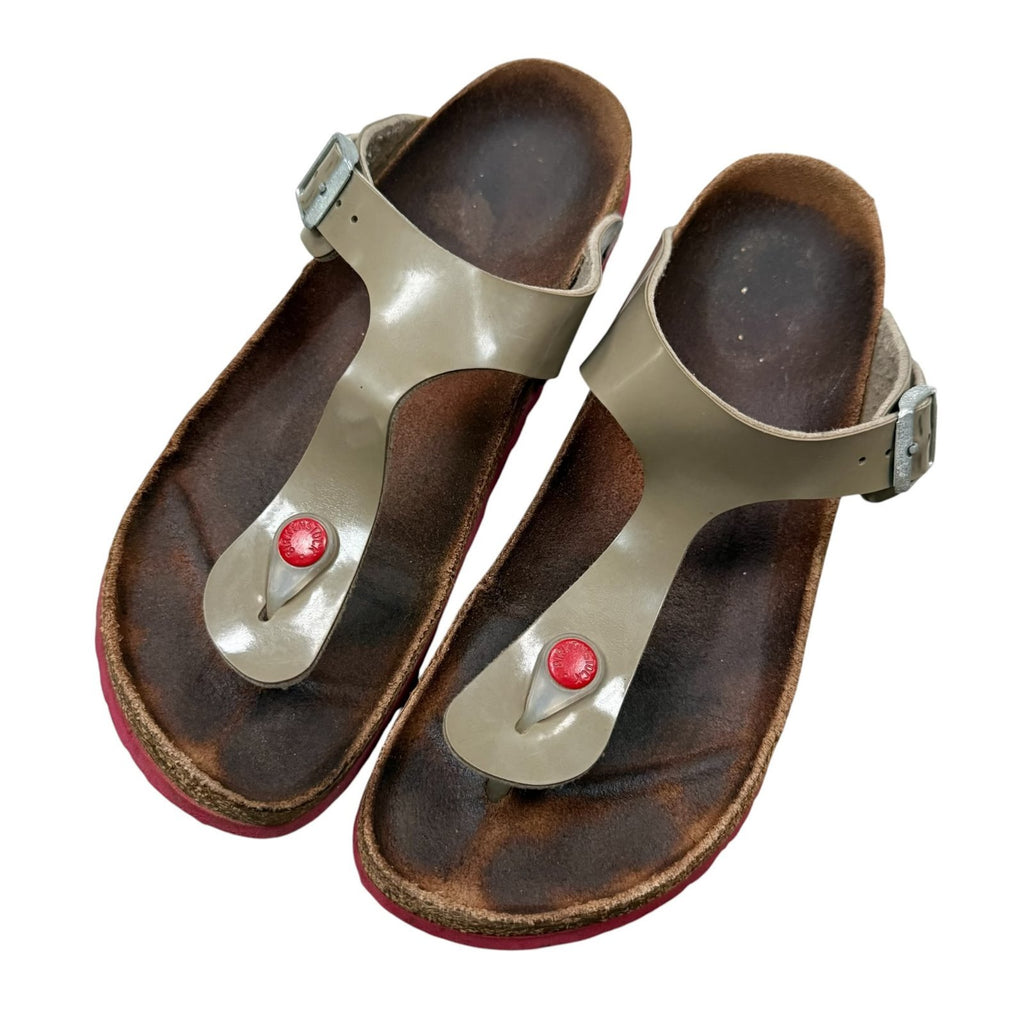 Birkenstock Gizeh Sandals Taupe Patent Birko-Flor UK 5.5 EU 39