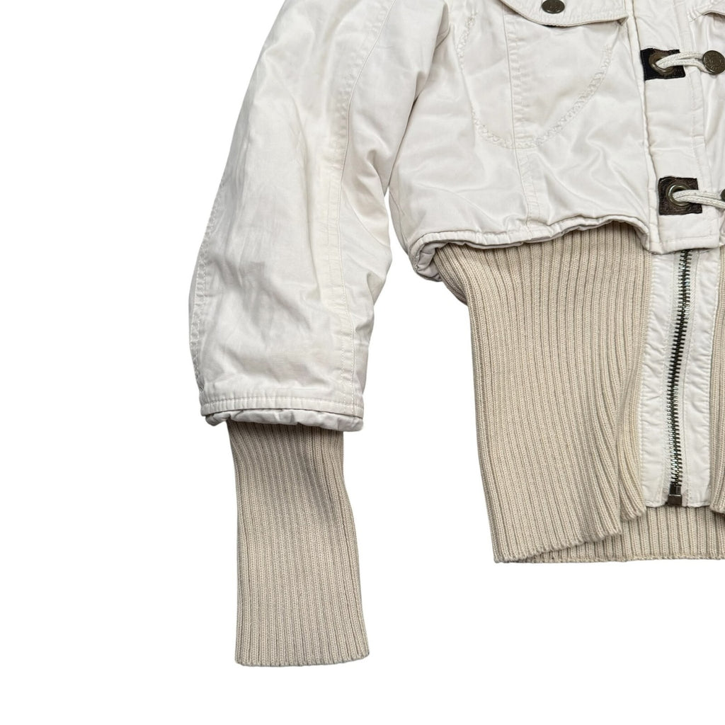Morgan Vintage Y2K Hooded Jacket Ribbed Cream Faux Fur Small