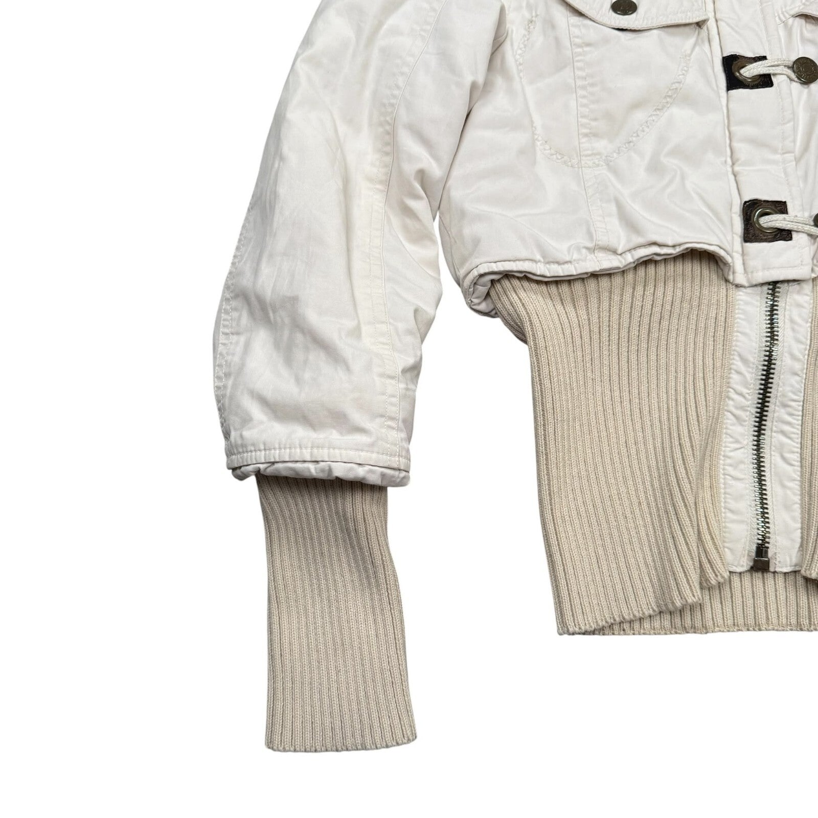 Morgan Vintage Y2K Hooded Jacket Ribbed Cream Faux Fur Small