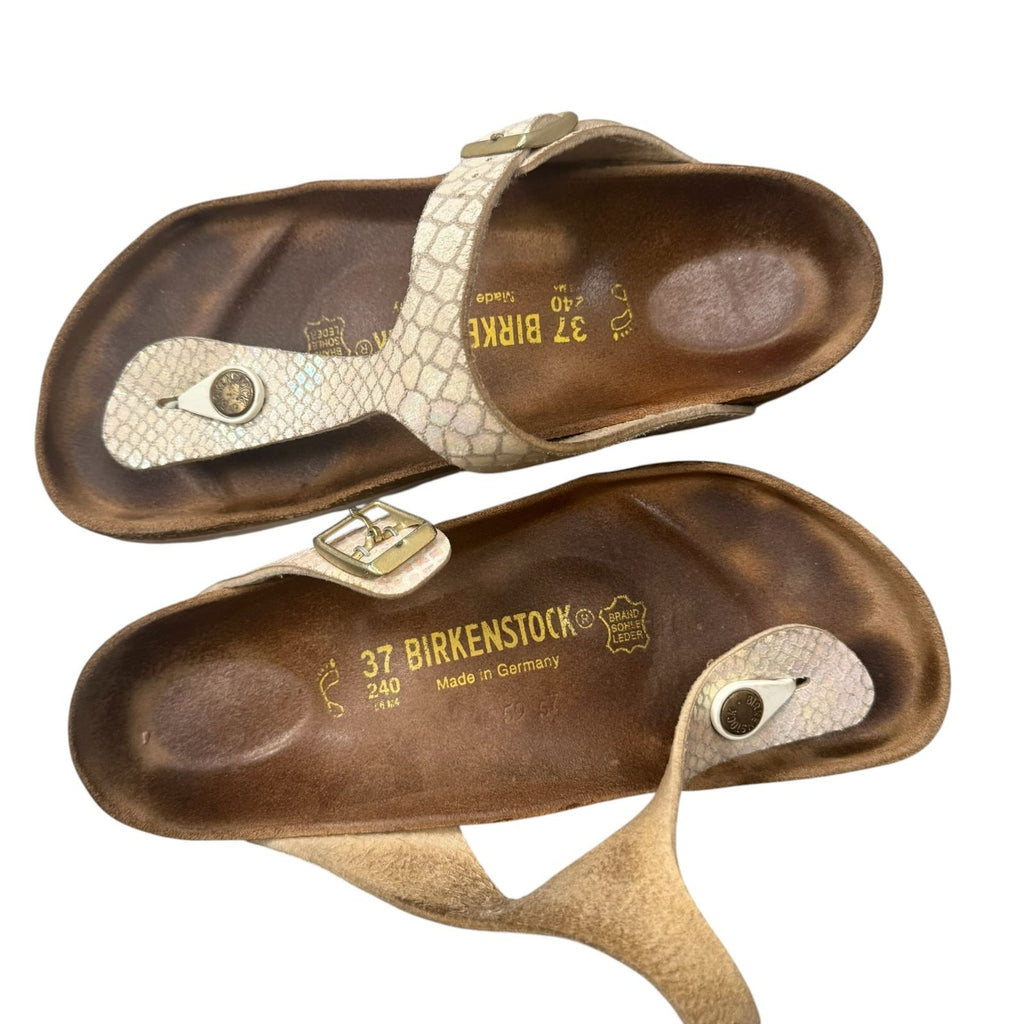 Birkenstock Gizeh Sandals Pearl White Iridescent Snake Print Size 6