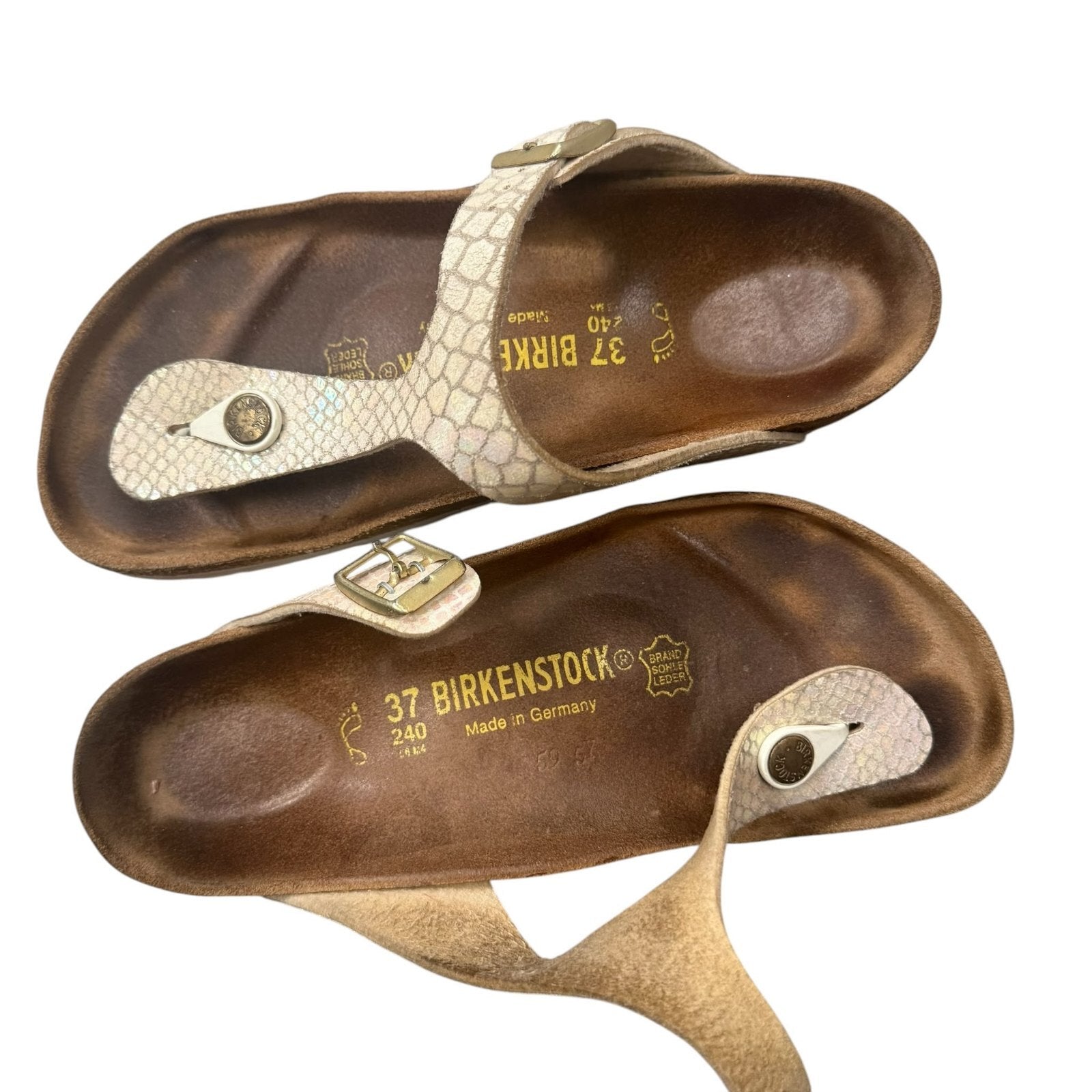 Birkenstock Gizeh Sandals Pearl White Iridescent Snake Print Size 6