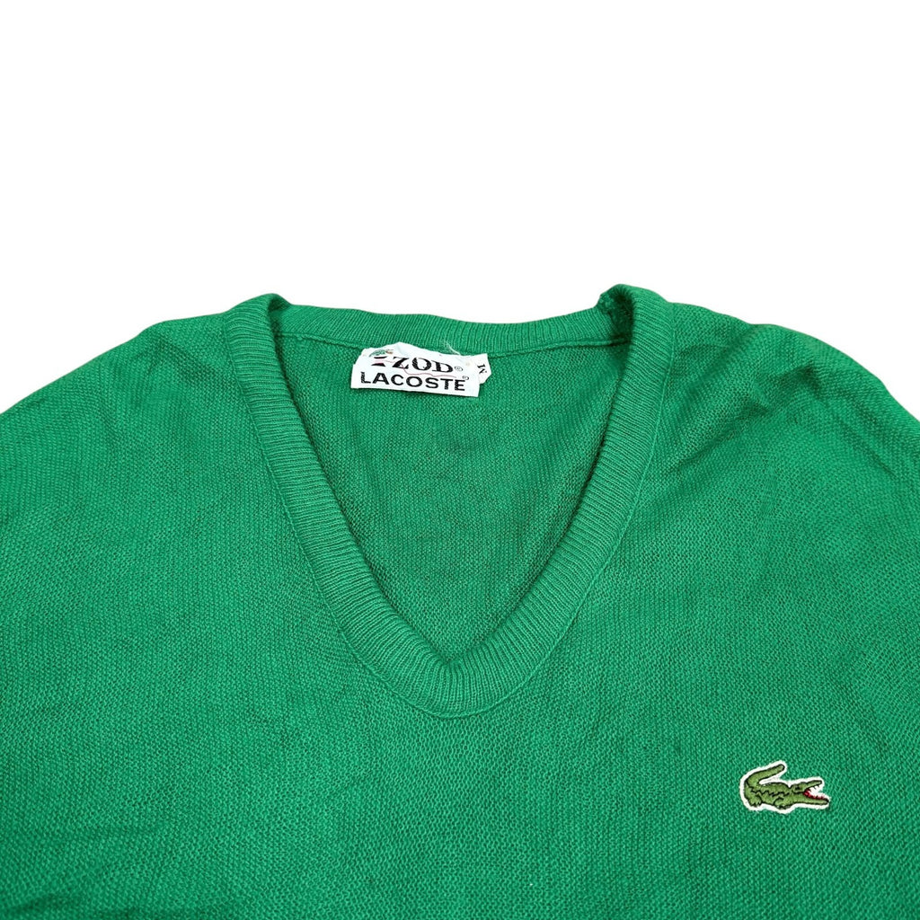 Lacoste Izod Vintage V-Neck Knit Jumper Cardigan Green Medium