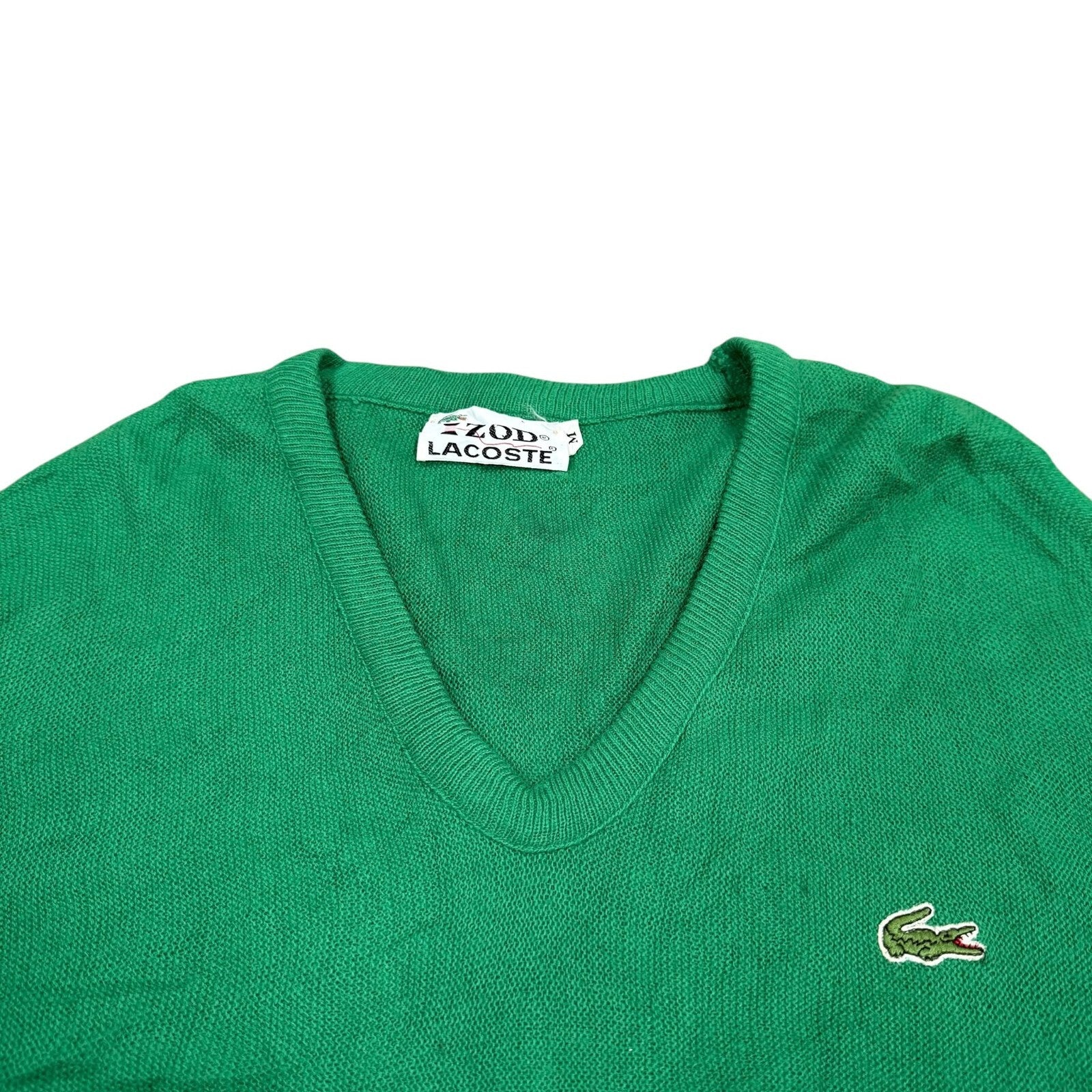 Lacoste Izod Vintage V-Neck Knit Jumper Cardigan Green Medium