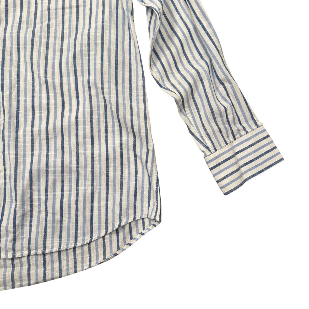 Barbour Button Down Shirt Long Sleeve Blue and White Striped Large