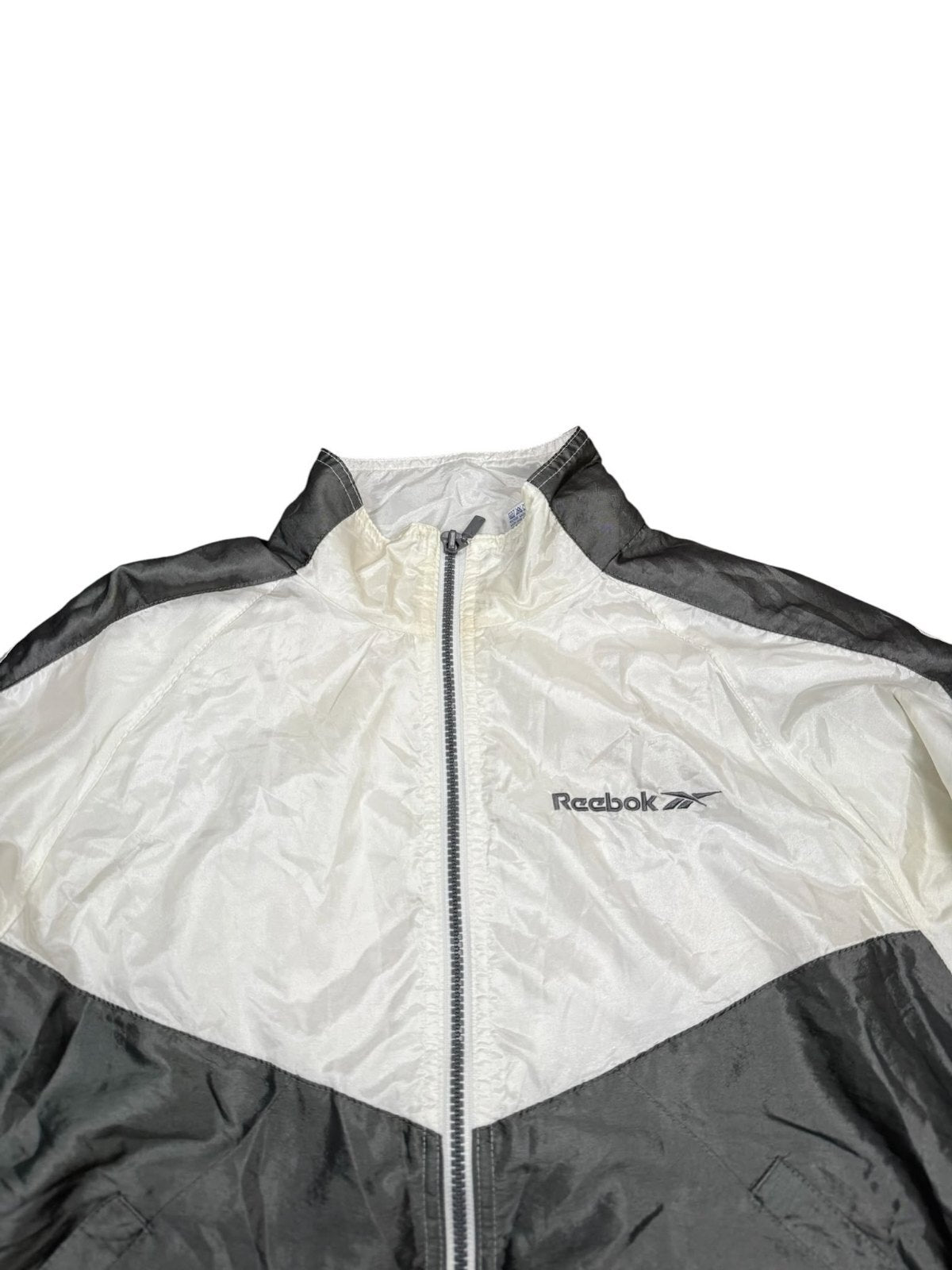 Reebok Vintage Y2K Windbreaker Jacket Full Zip Up White Grey Medium